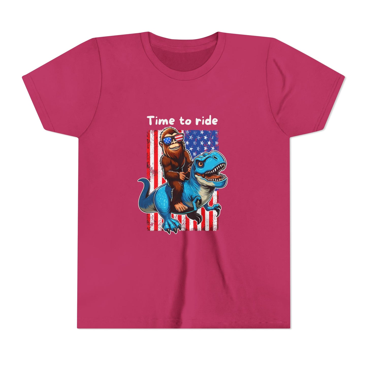 Patriotic Bigfoot Dino Youth Tee | Funny Sasquatch Yeti Short Sleeve for Kids