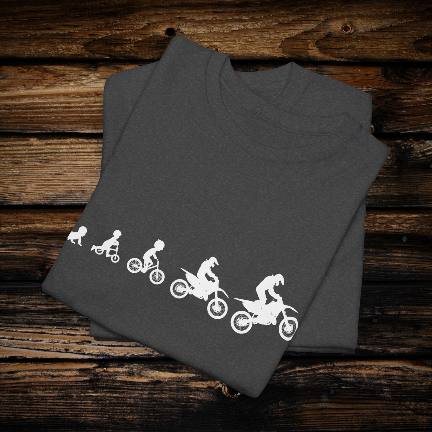 Dirt Bike Evolution T-Shirt | "From Strider to Bicycle to Dirt Bike" | Funny Racing Shirt