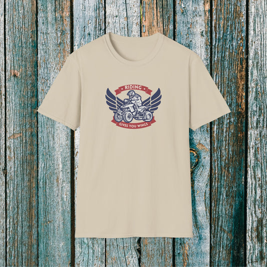 Mens ATV Shirt | Riding Gives you Wings Shirt | SOFT Cotton Adult Unisex tee shirt | ATV racing shirt for men | Fourwheeler Riding Shirt