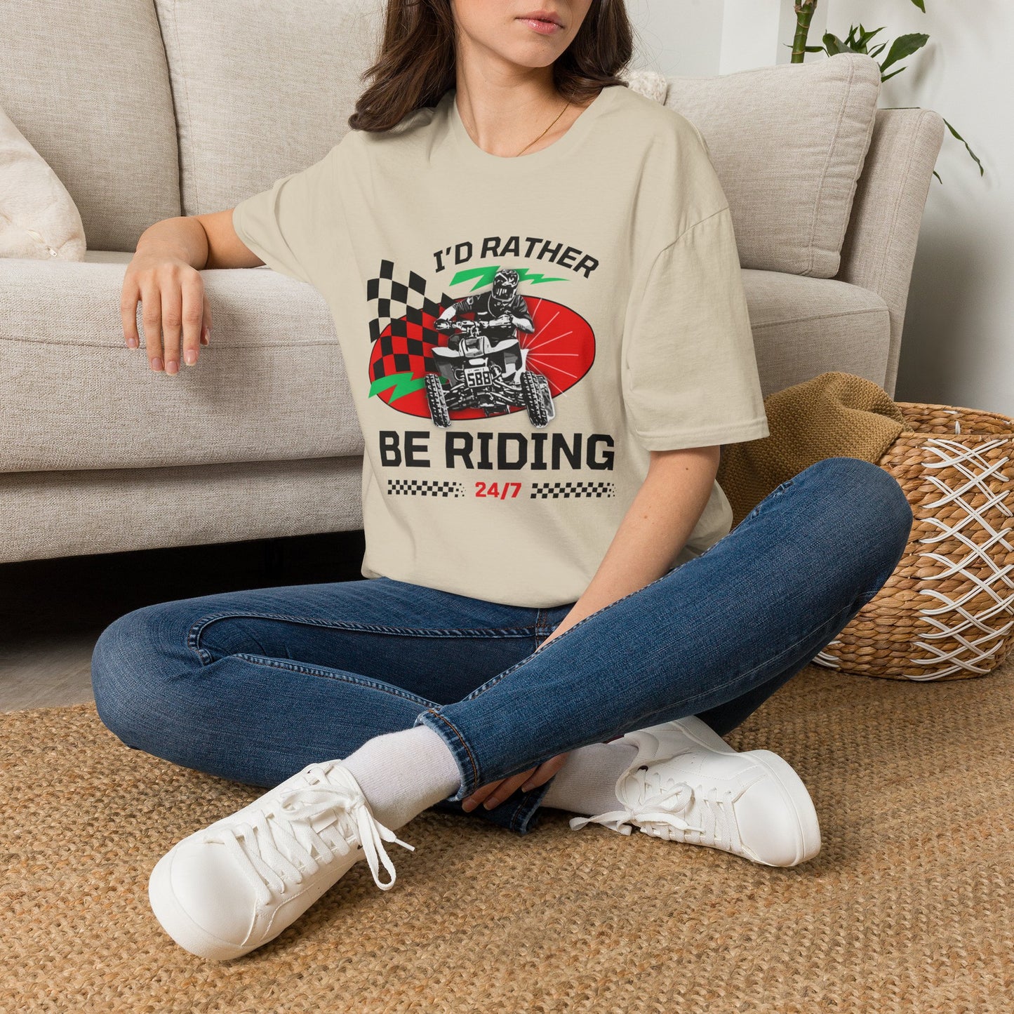 Holiday Christmas ATV T-Shirt | Honda 400 | Ugly Sweater Design says "I'd Rather be Riding"