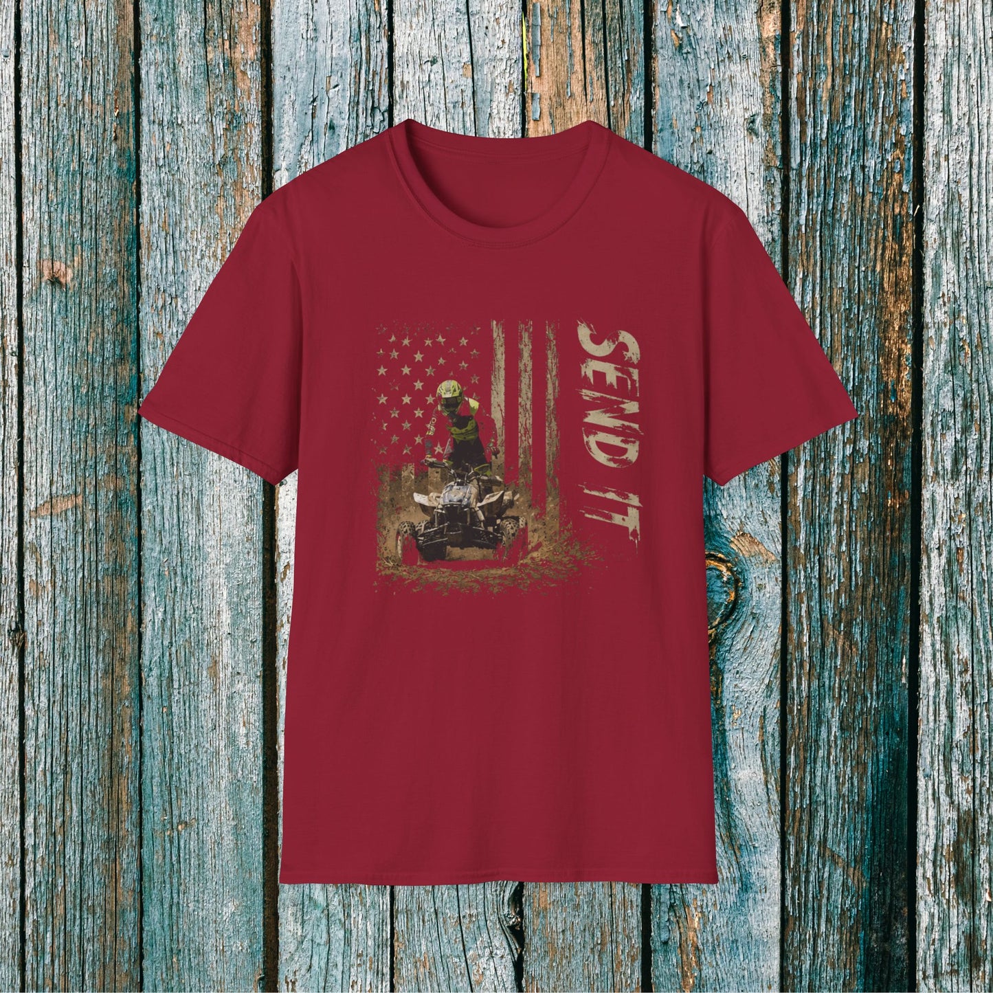 Distressed Patriotic Flag Four wheeler Racing Shirt | Honda 450 ATV Racing | AXC Arkansas Pro Racing Series | Dickerson