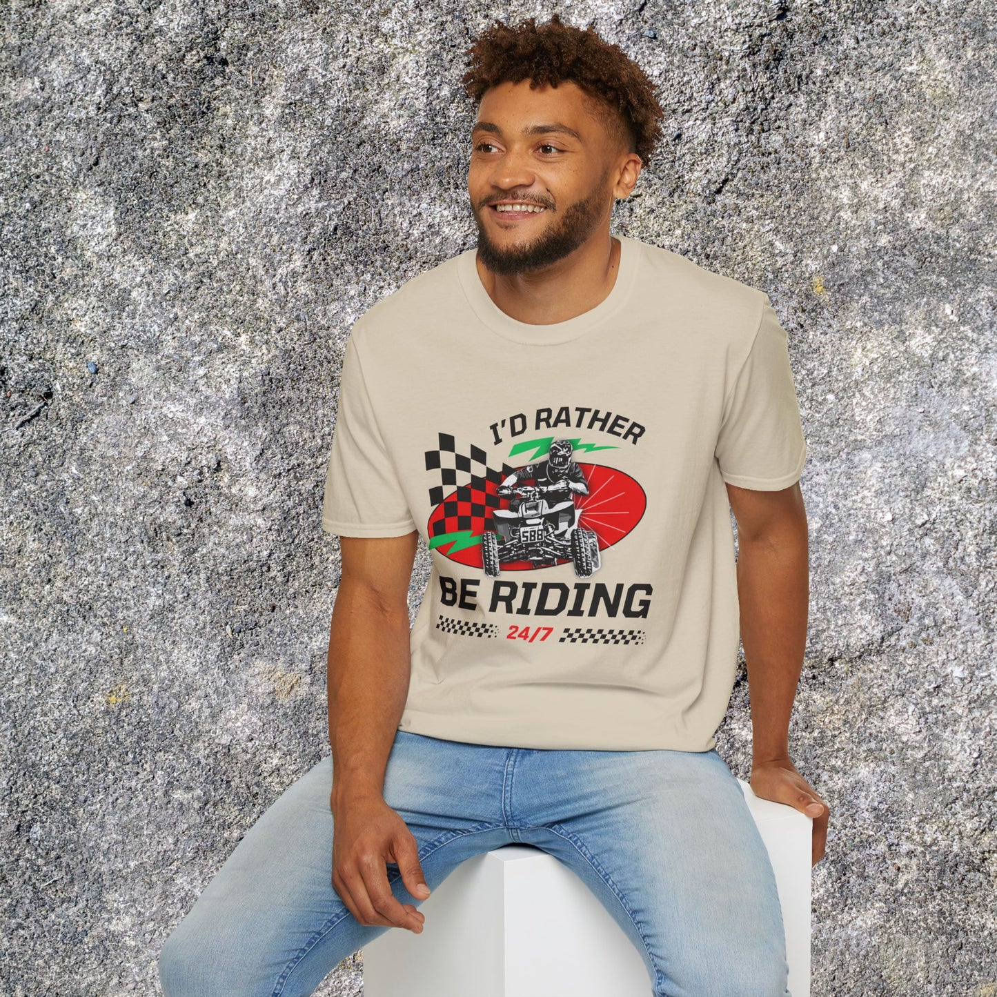 Holiday Christmas ATV T-Shirt | Honda 400 | Ugly Sweater Design says "I'd Rather be Riding"