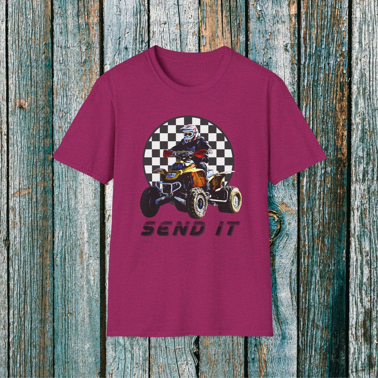 ATV Racing T-Shirt Says SEND IT | Honda 400 EX Racing Flag Four-Wheeler Riding Shirt