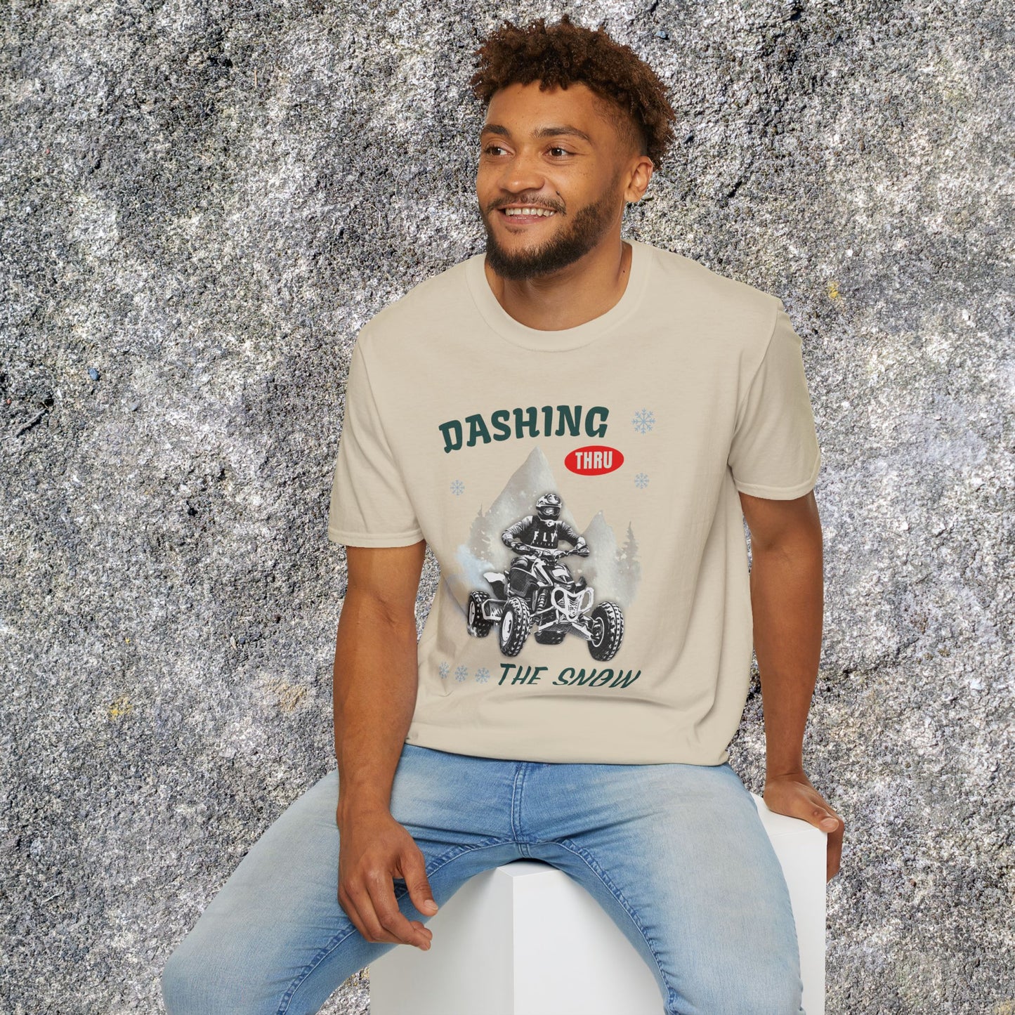 Holiday Fourwheeler Racing Soft Cotton T-Shirt | Dashing Thru the Snow | ATV Ugly Sweater