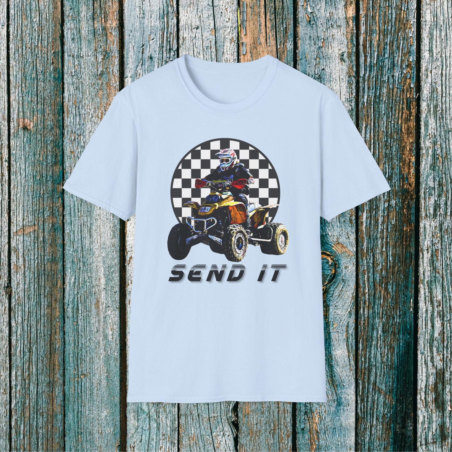 ATV Racing T-Shirt Says SEND IT | Honda 400 EX Racing Flag Four-Wheeler Riding Shirt