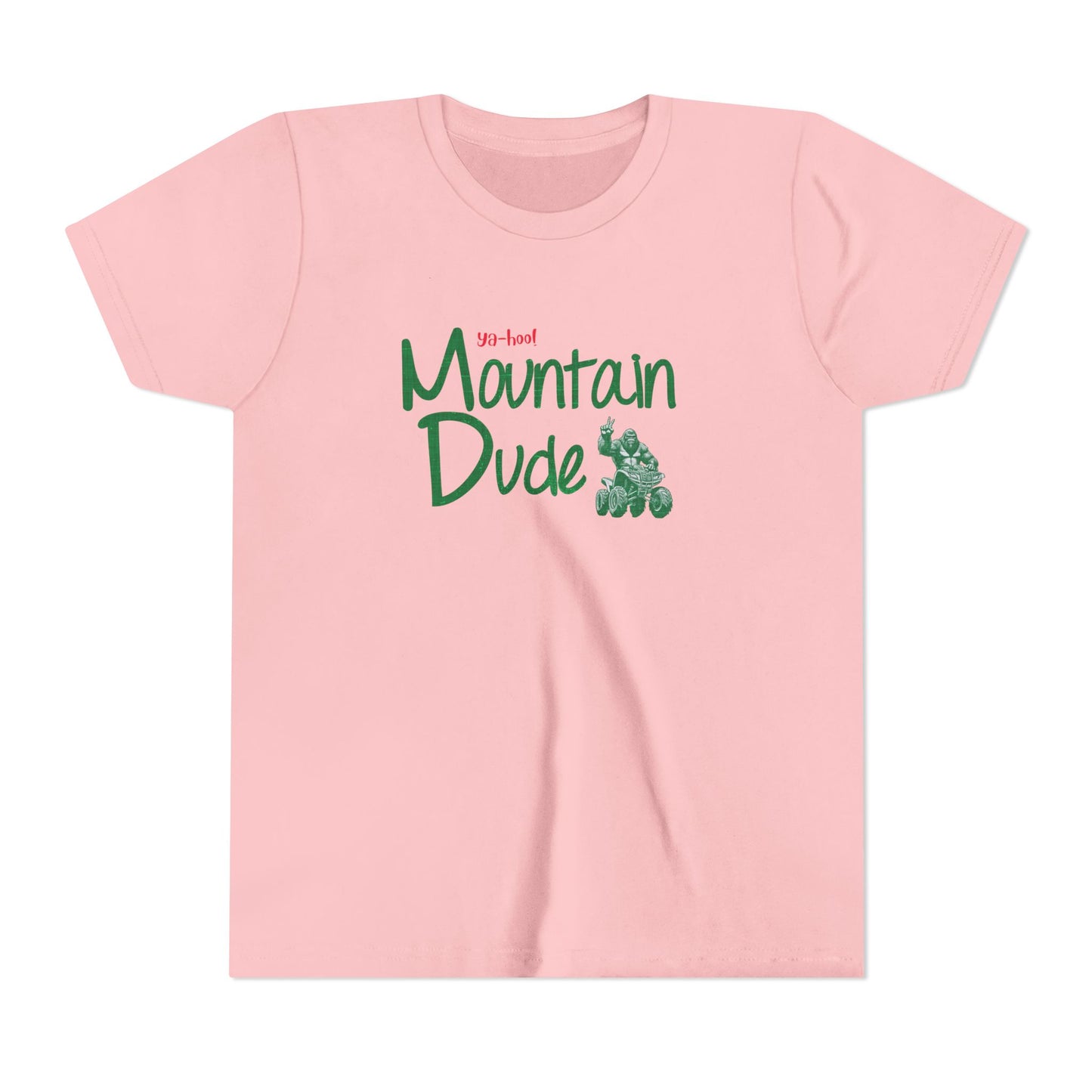Youth Bigfoot Mountain Dude Tee | Funny Sasquatch/Yeti Short Sleeve Shirt for Kids | Old Mountain Dew Design
