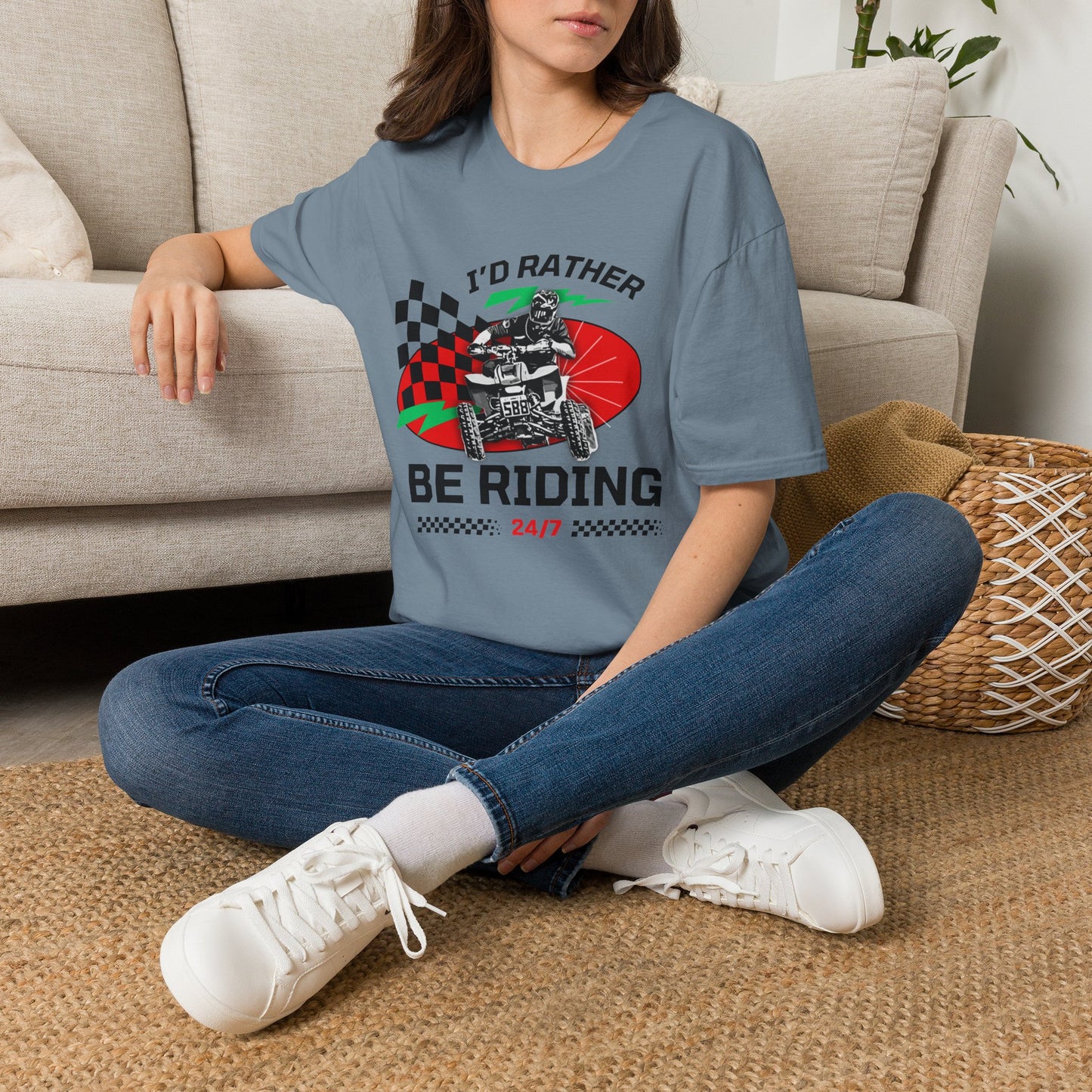 Holiday Christmas ATV T-Shirt | Honda 400 | Ugly Sweater Design says "I'd Rather be Riding"