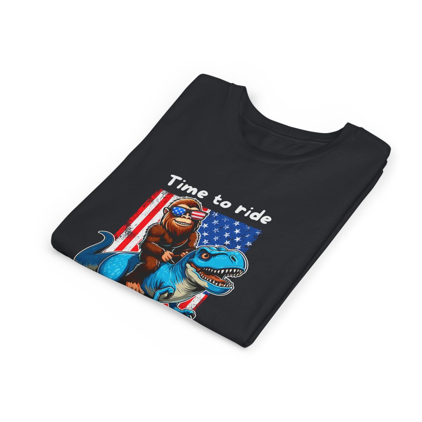 Patriotic Bigfoot Dino Youth Tee | Funny Sasquatch Yeti Short Sleeve for Kids