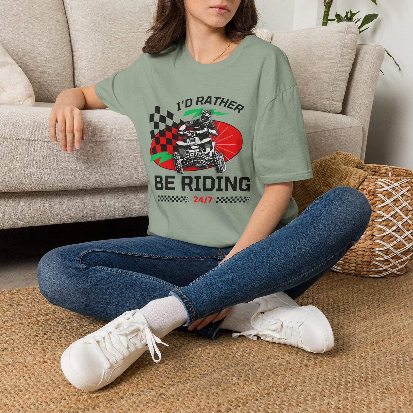 Holiday Christmas ATV T-Shirt | Honda 400 | Ugly Sweater Design says "I'd Rather be Riding"