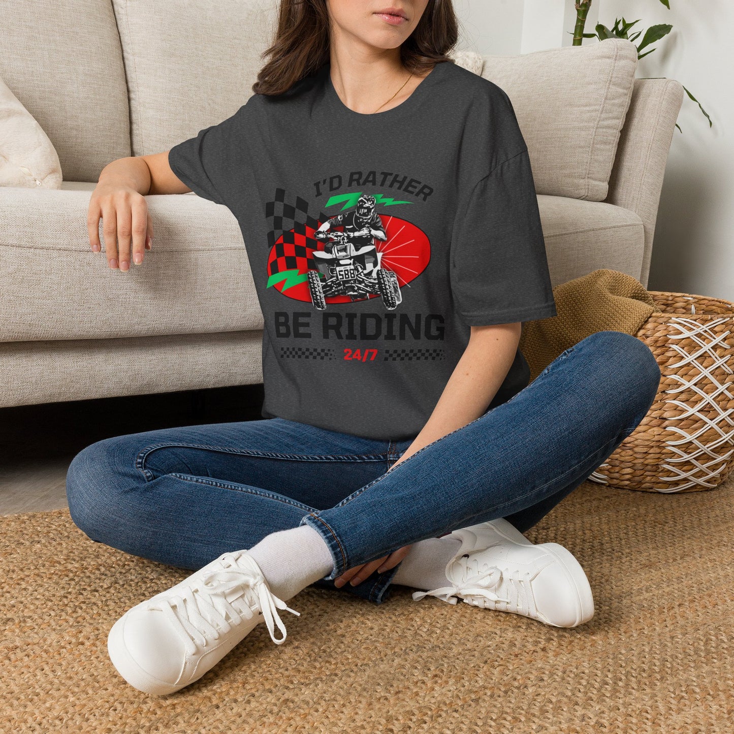 Holiday Christmas ATV T-Shirt | Honda 400 | Ugly Sweater Design says "I'd Rather be Riding"
