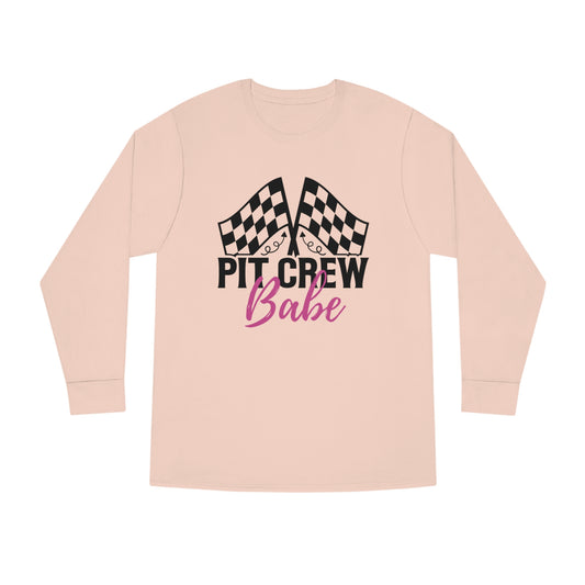 Womens Long Sleeved Racing Shirt | Pit Crew Babe t shirt | Unisex Long Sleeve Crewneck Tee | Soft Lightweight Cotton | Pit Crew Babe | Racing Shirt | Racing shirt for girls