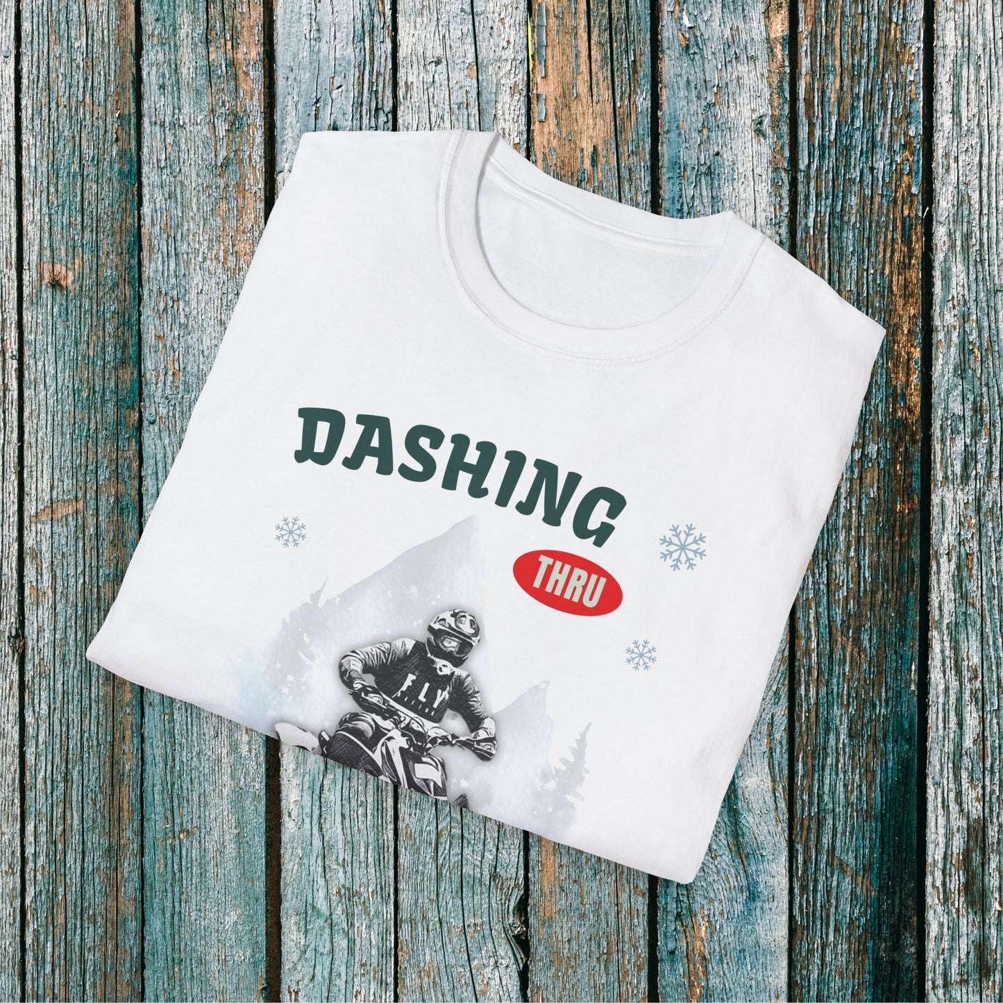 Holiday Fourwheeler Racing Soft Cotton T-Shirt | Dashing Thru the Snow | ATV Ugly Sweater