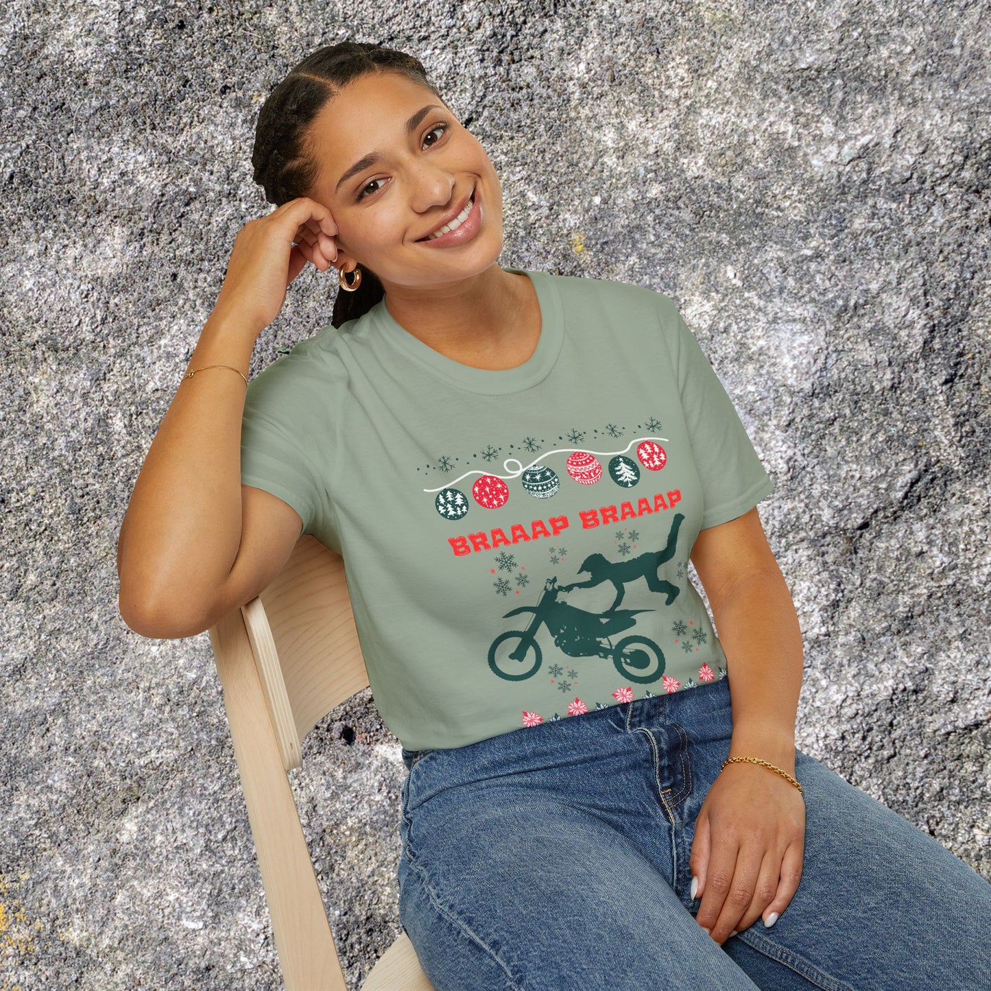 Holiday Motocross Racing | Braaap Braaap Festive Ugly Sweater T-Shirt