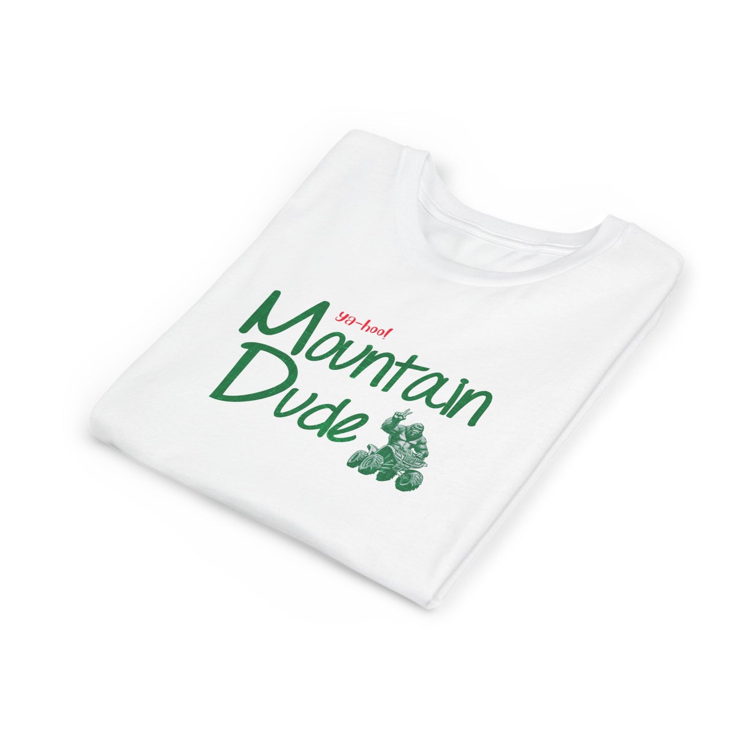 Youth Bigfoot Mountain Dude Tee | Funny Sasquatch/Yeti Short Sleeve Shirt for Kids | Old Mountain Dew Design