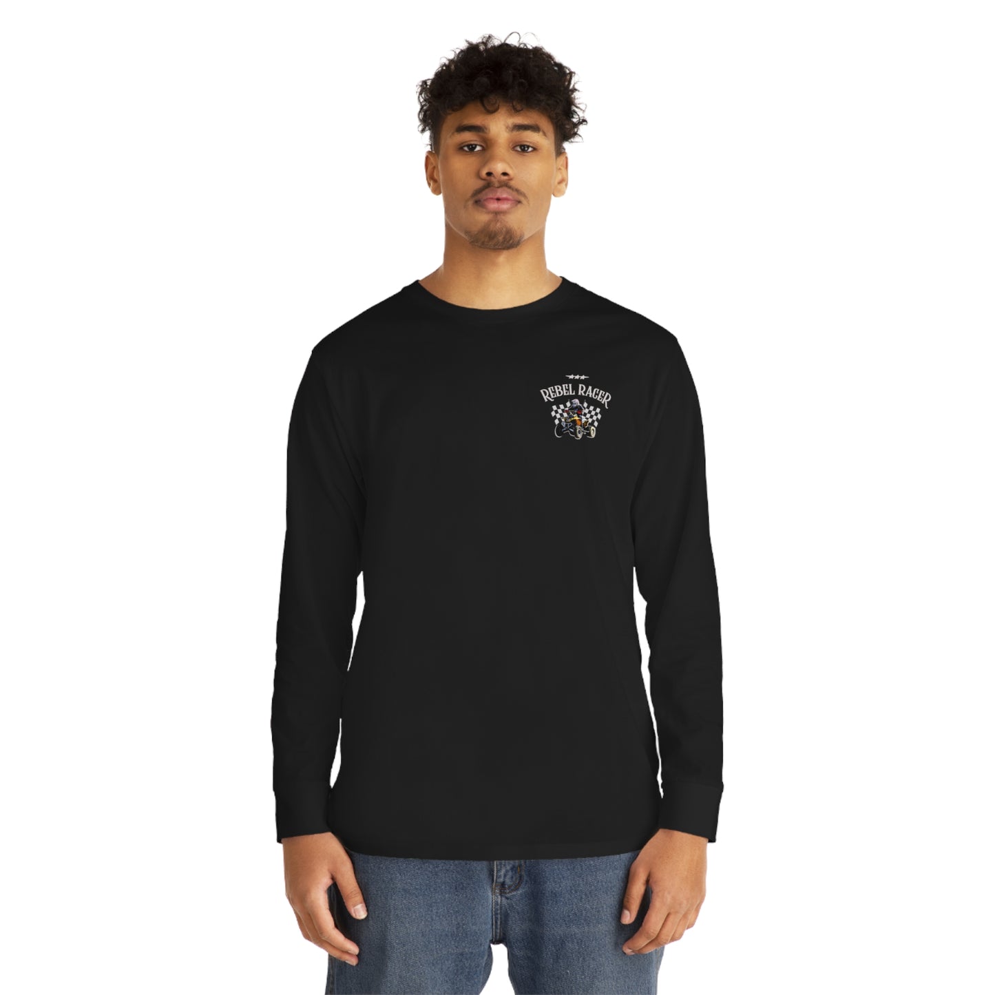 Mens Long Sleeved Racing Shirt | 2-SIDED Unisex Long Sleeve Crewneck Tee | Soft Lightweight Cotton | Rebel Racer | ATV Racing Shirt | Four wheeler shirt for boys