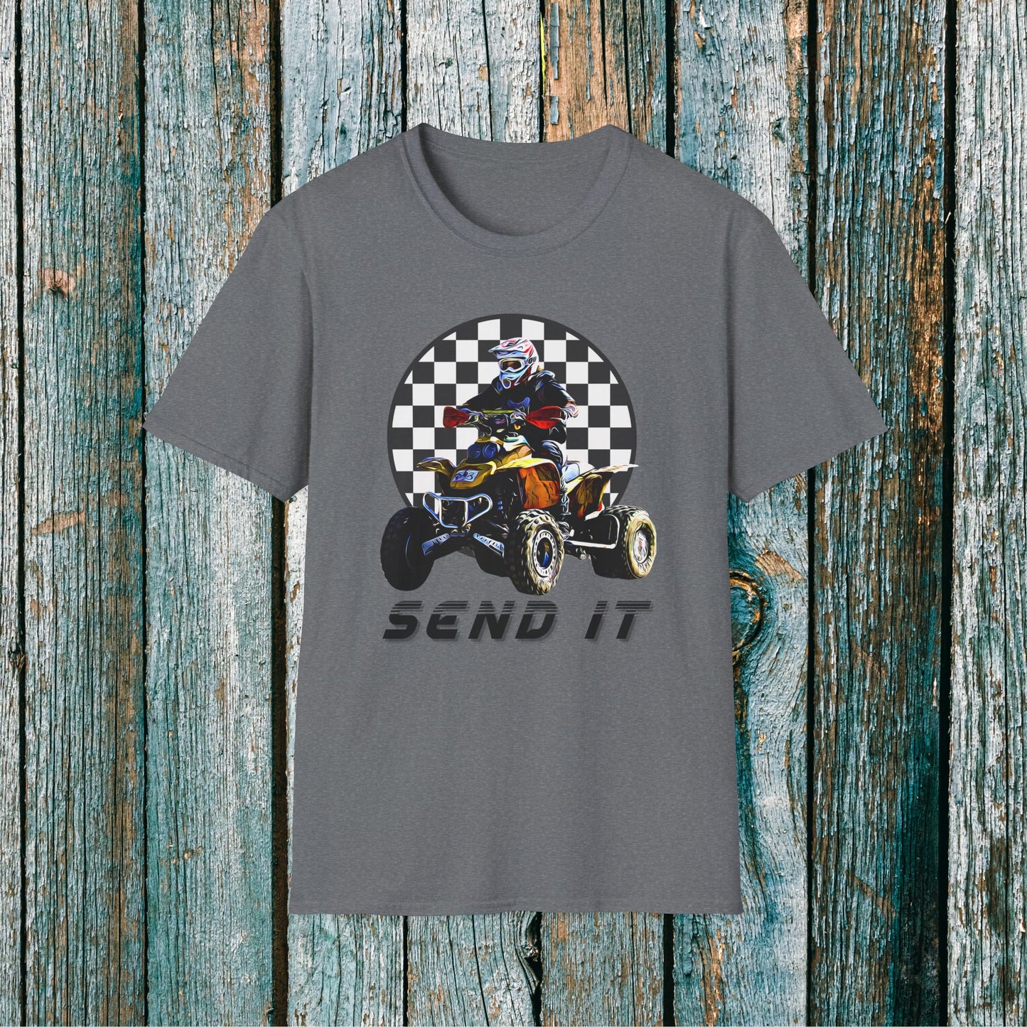 ATV Racing T-Shirt Says SEND IT | Honda 400 EX Racing Flag Four-Wheeler Riding Shirt