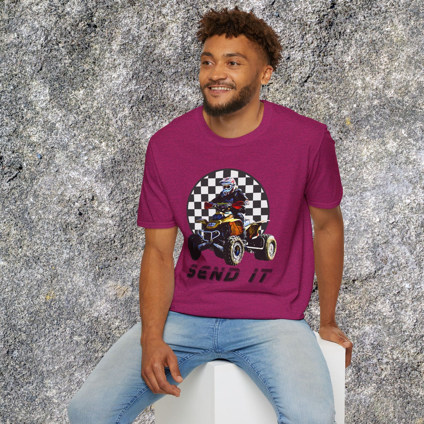 ATV Racing T-Shirt Says SEND IT | Honda 400 EX Racing Flag Four-Wheeler Riding Shirt