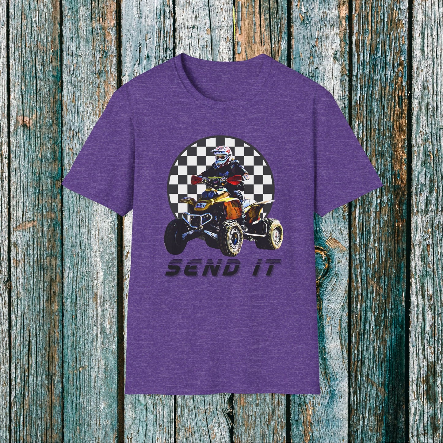 ATV Racing T-Shirt Says SEND IT | Honda 400 EX Racing Flag Four-Wheeler Riding Shirt