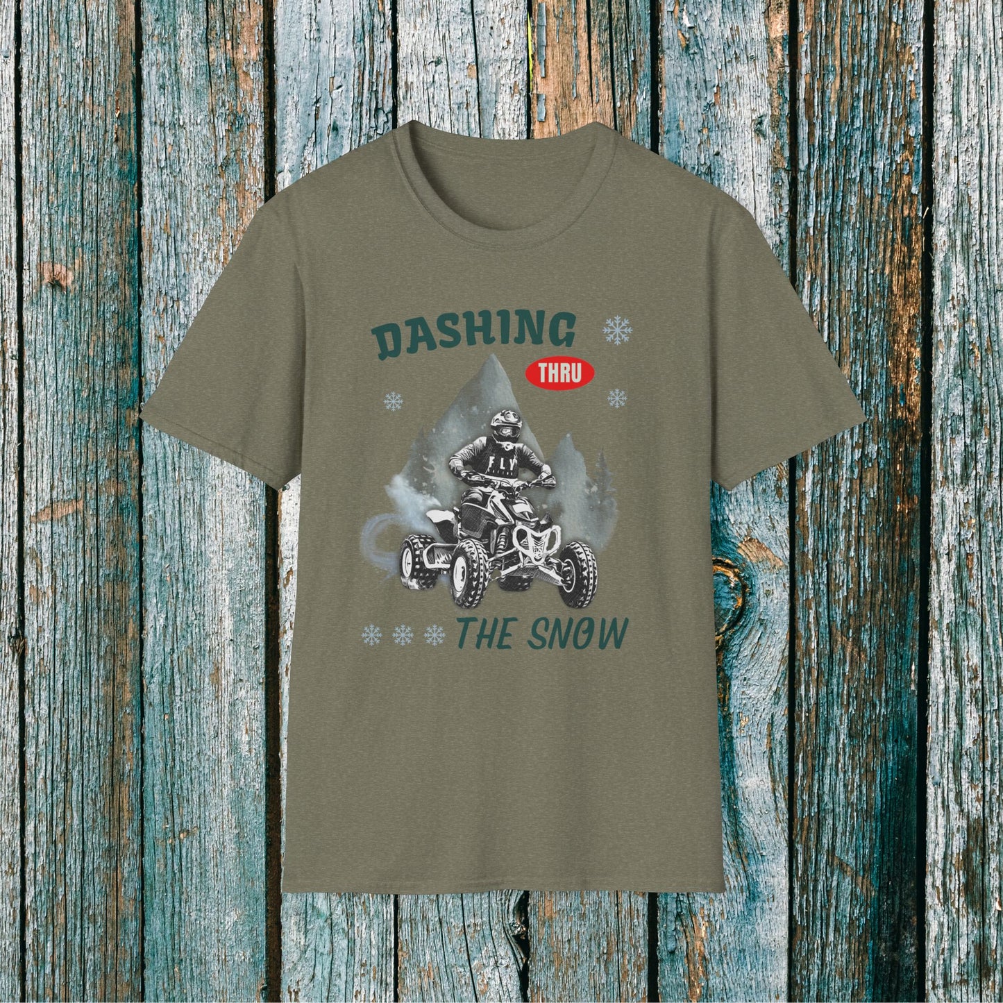 Holiday Fourwheeler Racing Soft Cotton T-Shirt | Dashing Thru the Snow | ATV Ugly Sweater