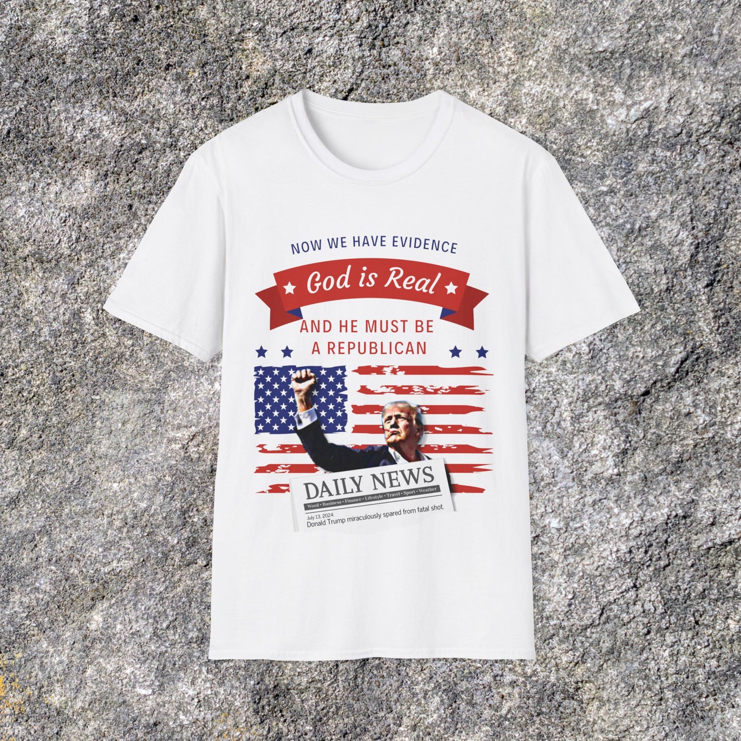 Donald Trump God is Real Republican | Holding Fist Freedom American Flag | Soft Cotton Shirt | Adult shirt Unisex Ultrasoft Cotton shirt