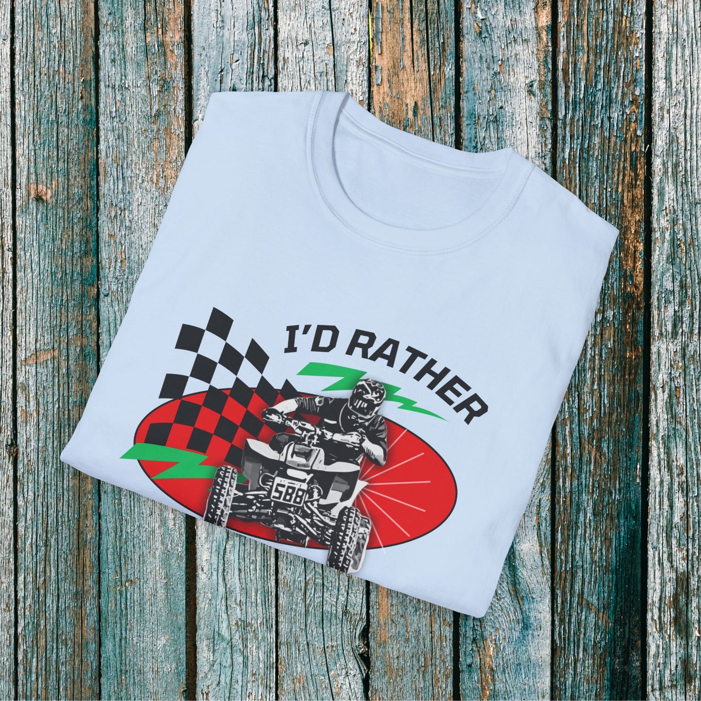 Holiday Christmas ATV T-Shirt | Honda 400 | Ugly Sweater Design says "I'd Rather be Riding"