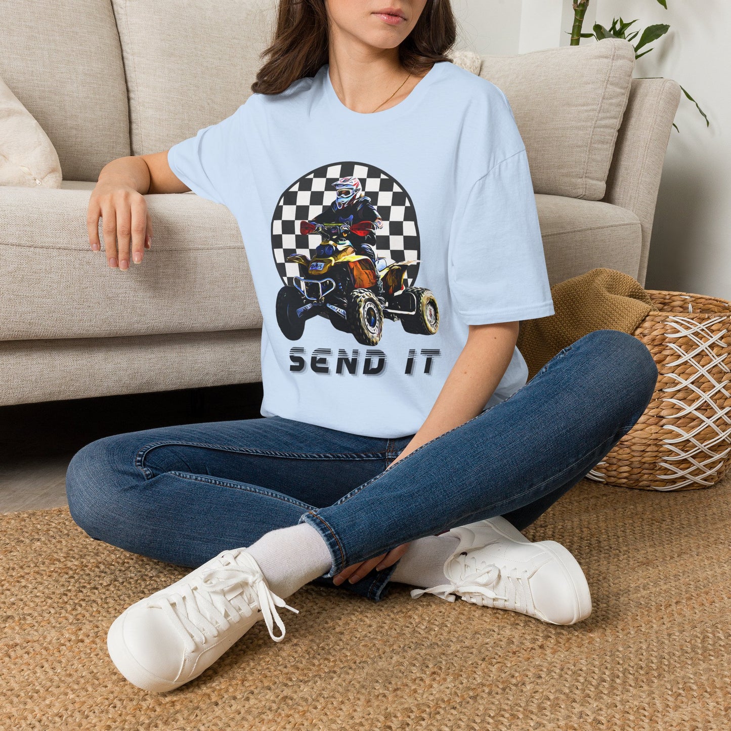 ATV Racing T-Shirt Says SEND IT | Honda 400 EX Racing Flag Four-Wheeler Riding Shirt