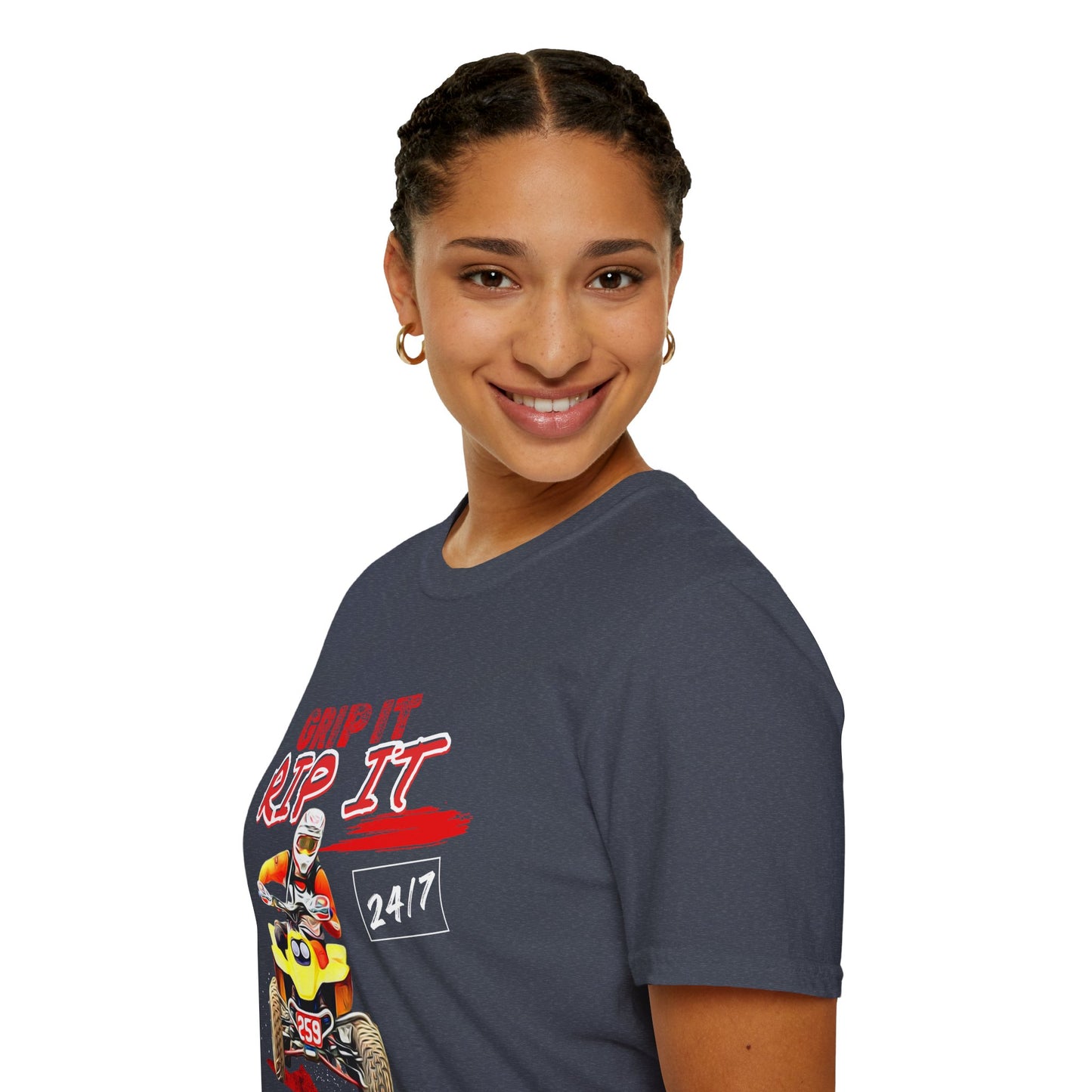 ATV Quad Racer T-Shirt | "Grip It Rip It" Off‑Road Fourwheeler Graphic Tee | Yellow Honda 400 EX
