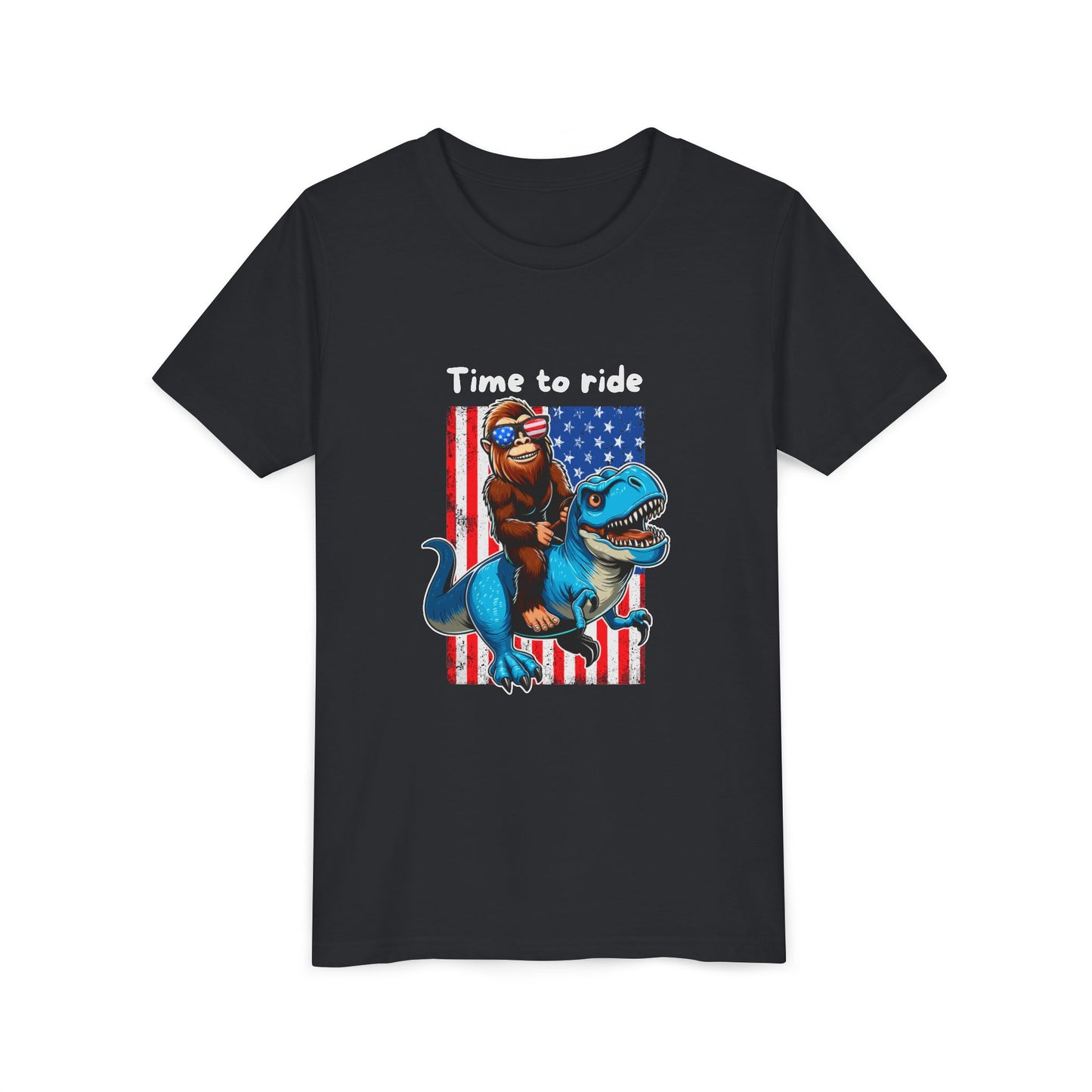 Patriotic Bigfoot Dino Youth Tee | Funny Sasquatch Yeti Short Sleeve for Kids