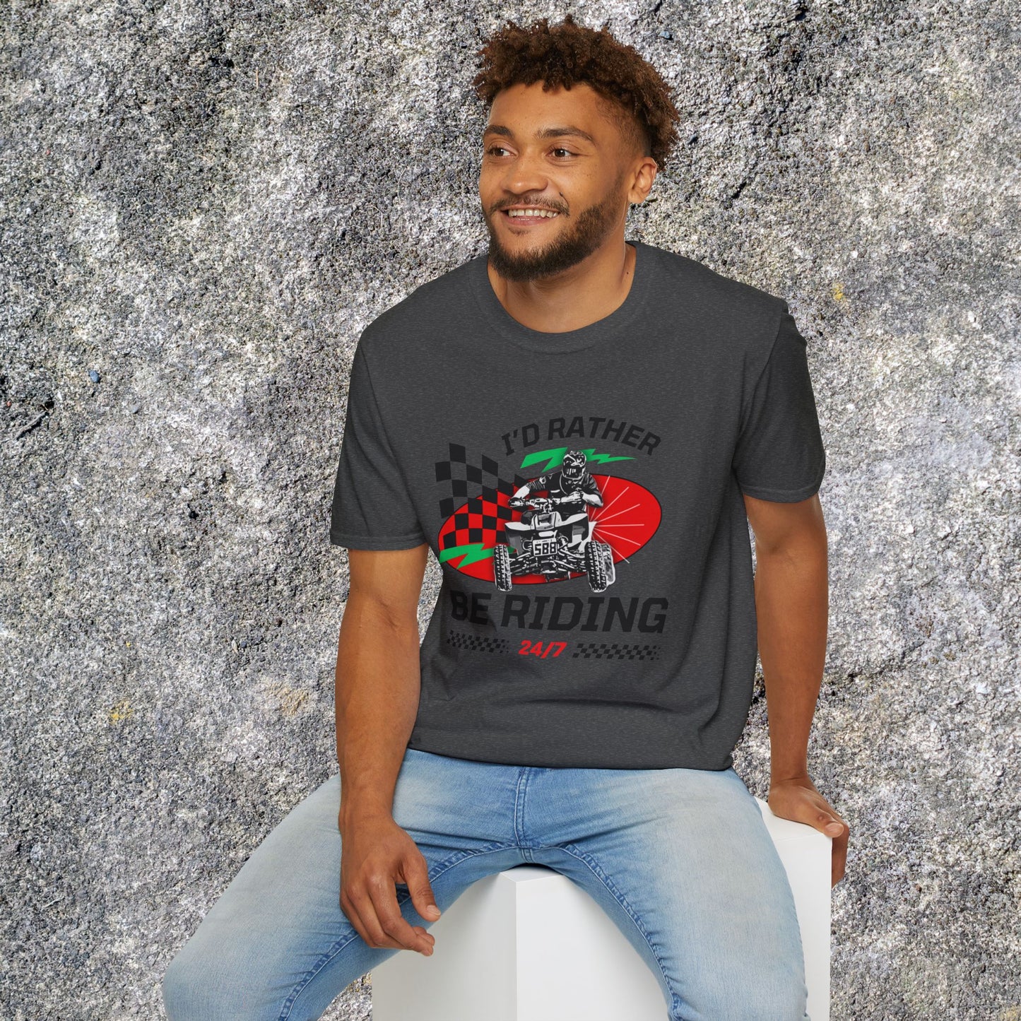 Holiday Christmas ATV T-Shirt | Honda 400 | Ugly Sweater Design says "I'd Rather be Riding"