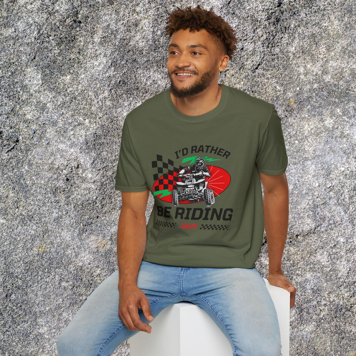 Holiday Christmas ATV T-Shirt | Honda 400 | Ugly Sweater Design says "I'd Rather be Riding"