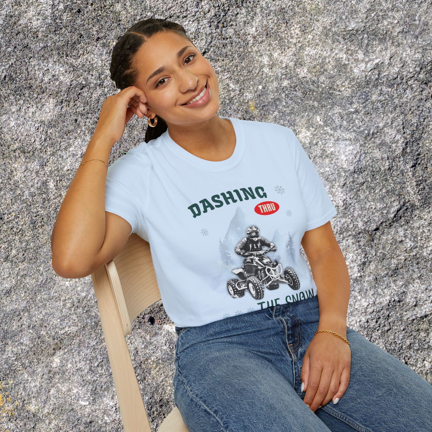 Holiday Fourwheeler Racing Soft Cotton T-Shirt | Dashing Thru the Snow | ATV Ugly Sweater