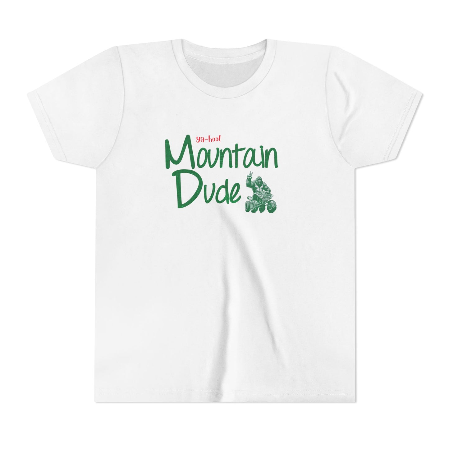 Youth Bigfoot Mountain Dude Tee | Funny Sasquatch/Yeti Short Sleeve Shirt for Kids | Old Mountain Dew Design