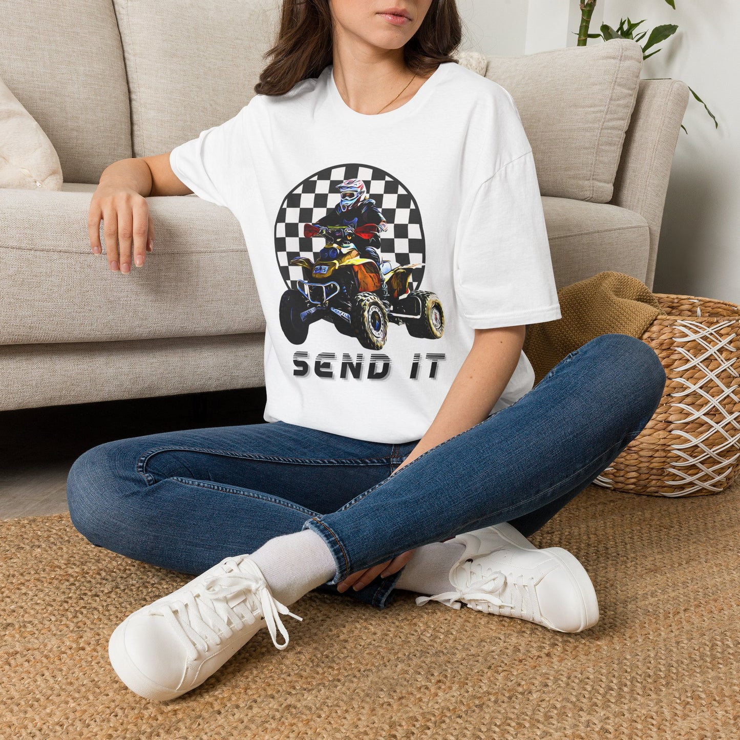 ATV Racing T-Shirt Says SEND IT | Honda 400 EX Racing Flag Four-Wheeler Riding Shirt