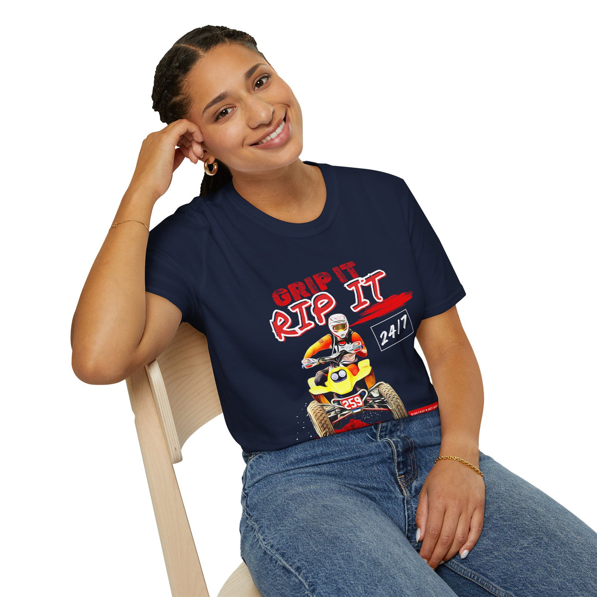 ATV Quad Racer T-Shirt | "Grip It Rip It" Off‑Road Fourwheeler Graphic Tee | Yellow Honda 400 EX
