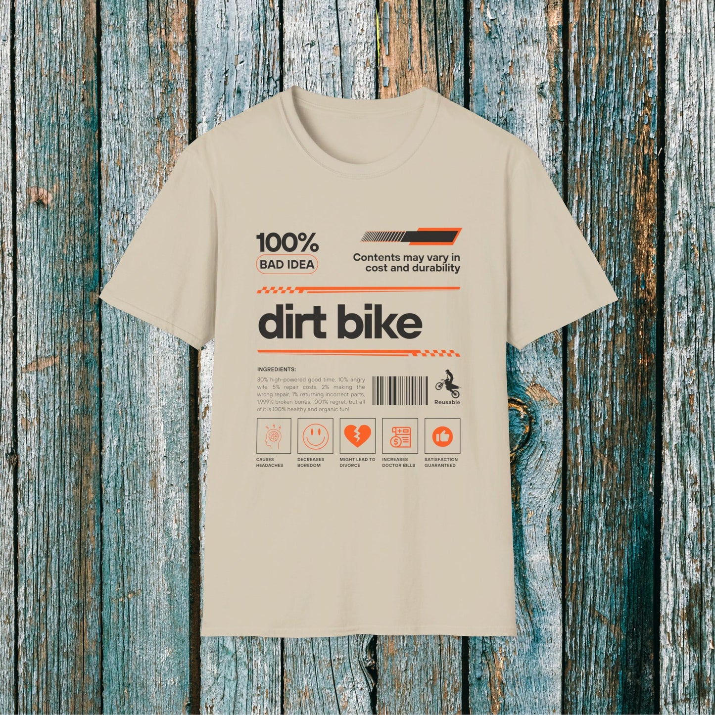 Mens Riding Shirt | Dirt Bike Ingredients Shirt | SOFT Cotton Adult Unisex tee shirt | DirtBike racing shirt for men | Dirt Bike shirt