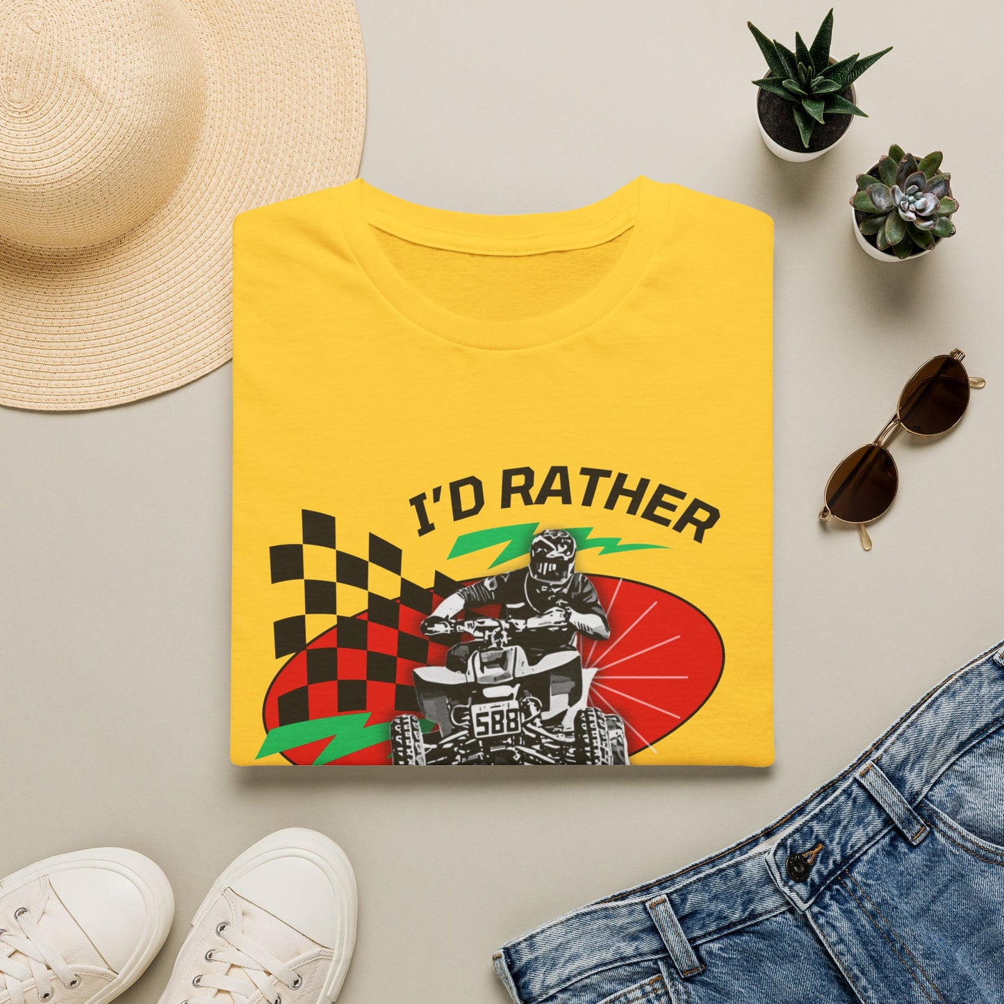 Holiday Christmas ATV T-Shirt | Honda 400 | Ugly Sweater Design says "I'd Rather be Riding"