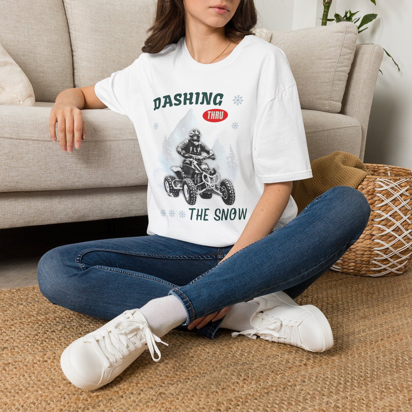 Holiday Fourwheeler Racing Soft Cotton T-Shirt | Dashing Thru the Snow | ATV Ugly Sweater