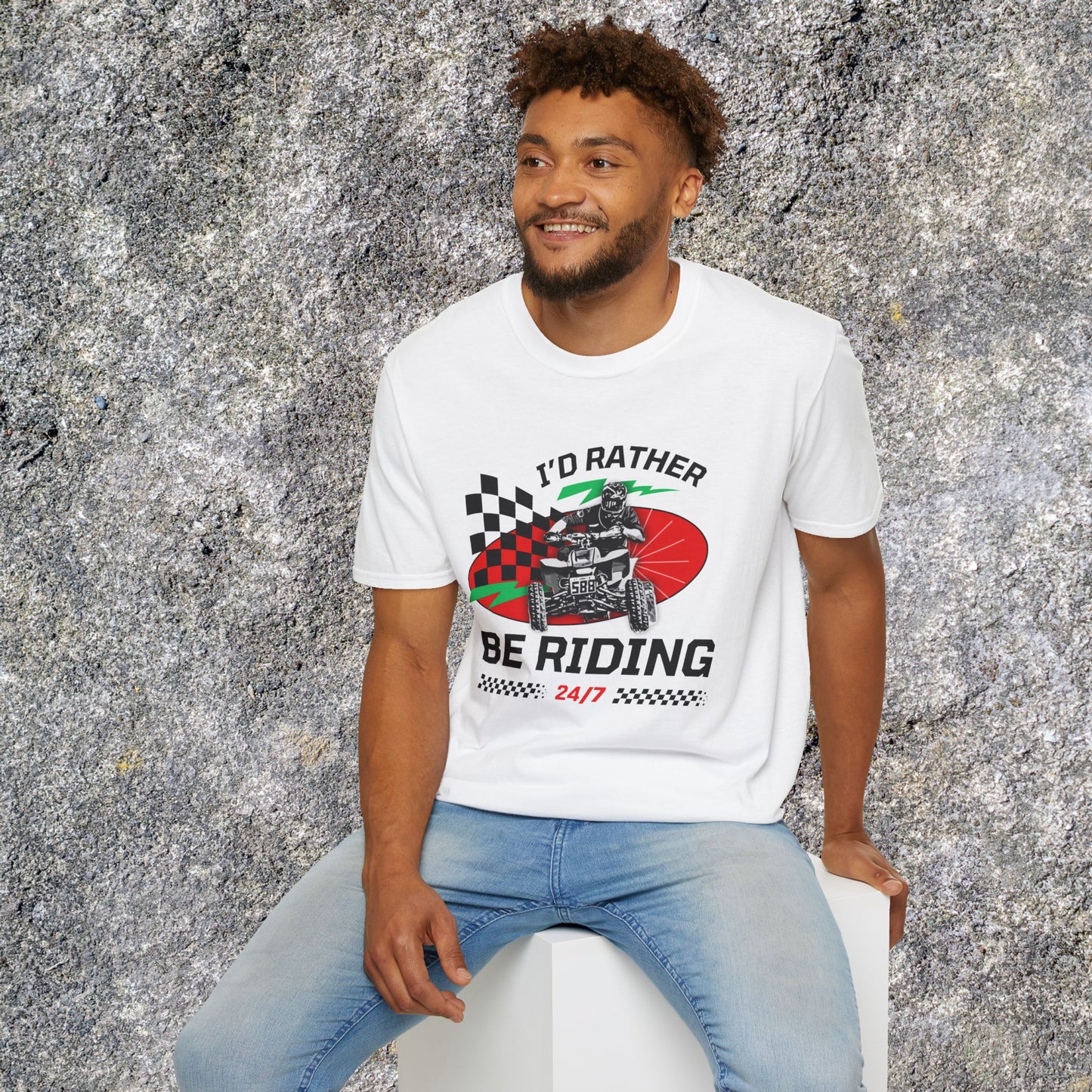 Holiday Christmas ATV T-Shirt | Honda 400 | Ugly Sweater Design says "I'd Rather be Riding"
