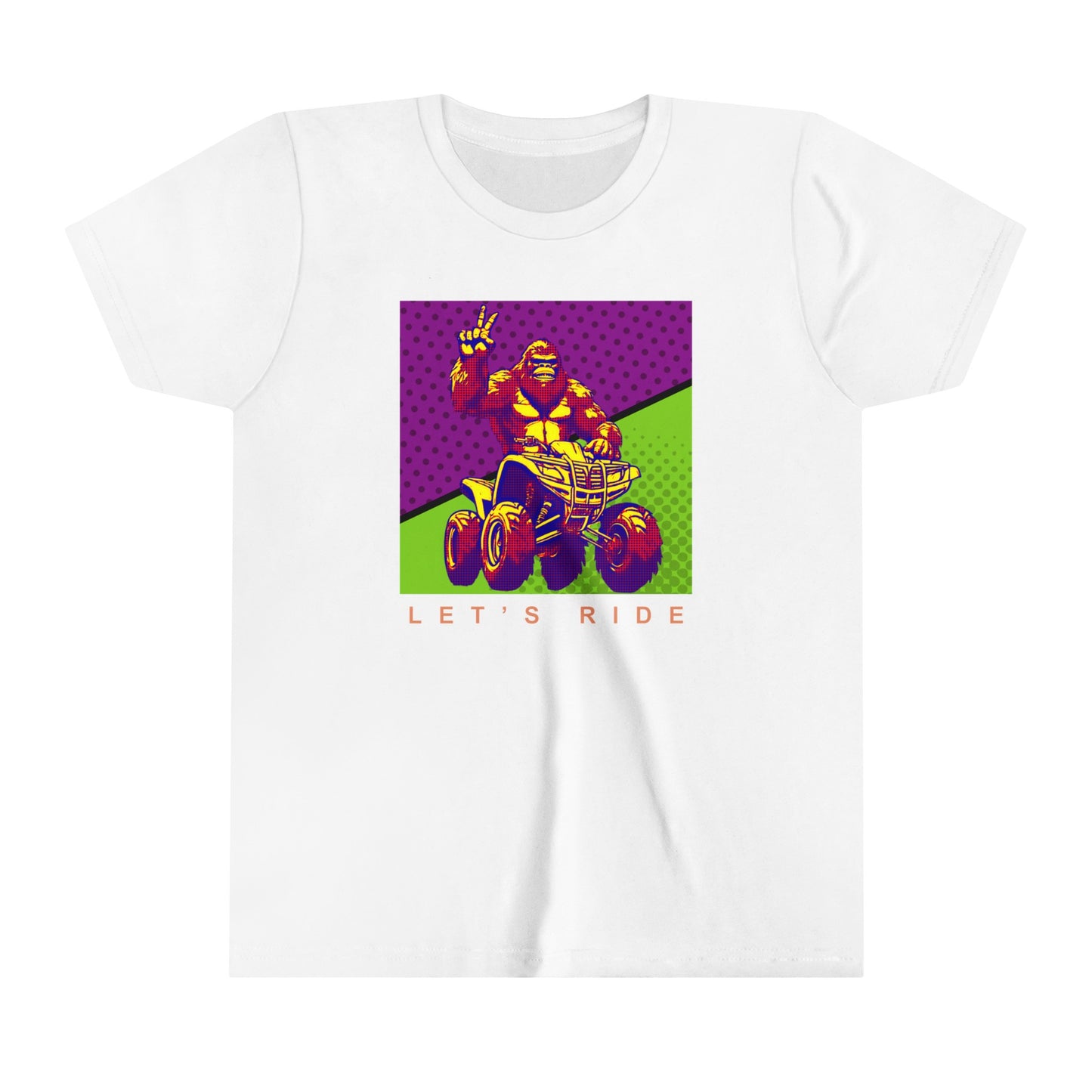 Youth BigFoot Shirt | Let's Ride Sasquatch Shirt for Kids | Youth Short Sleeve Tee | Funny FourWheeler shirt for boys | Bella Canvas Soft Cotton tee shirt