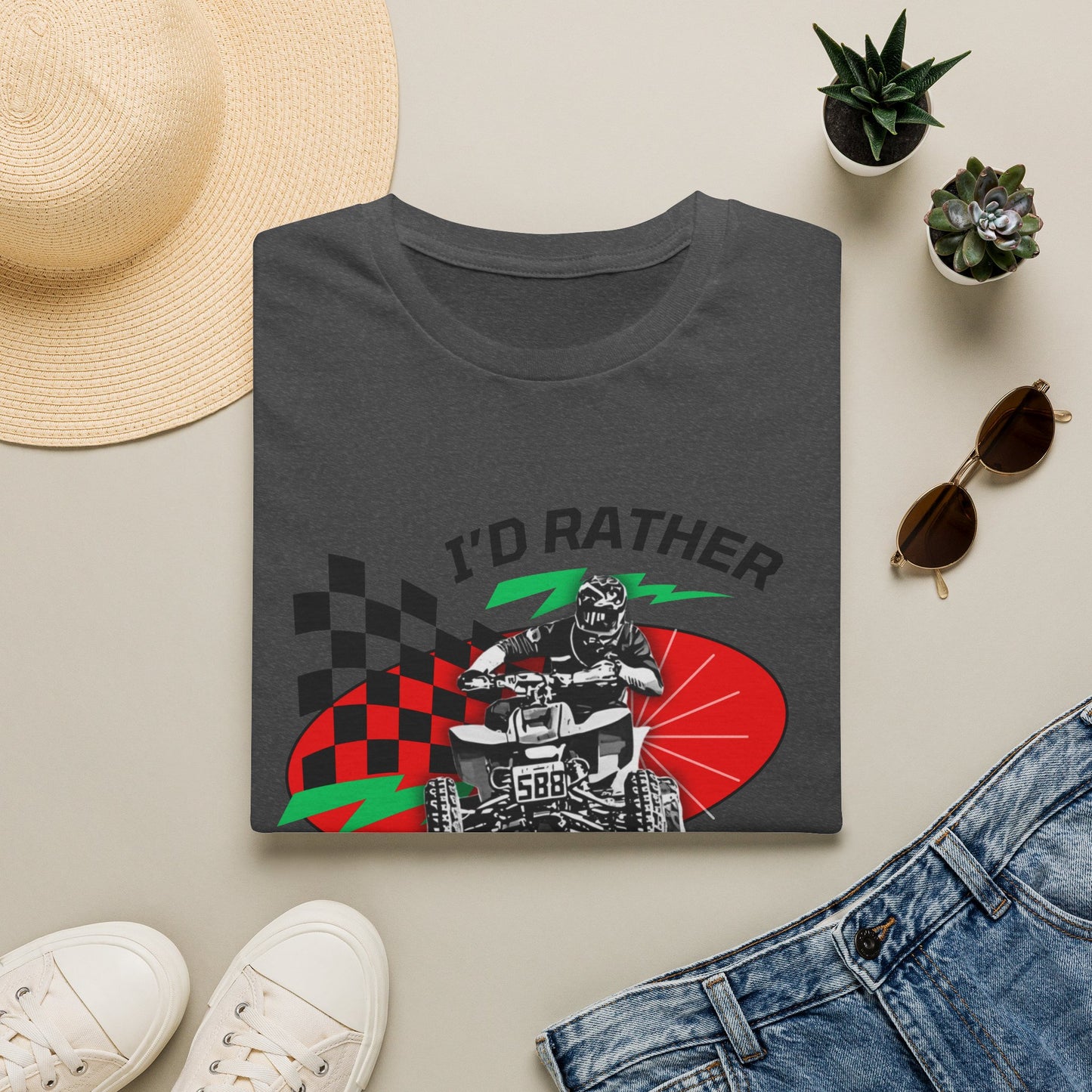 Holiday Christmas ATV T-Shirt | Honda 400 | Ugly Sweater Design says "I'd Rather be Riding"