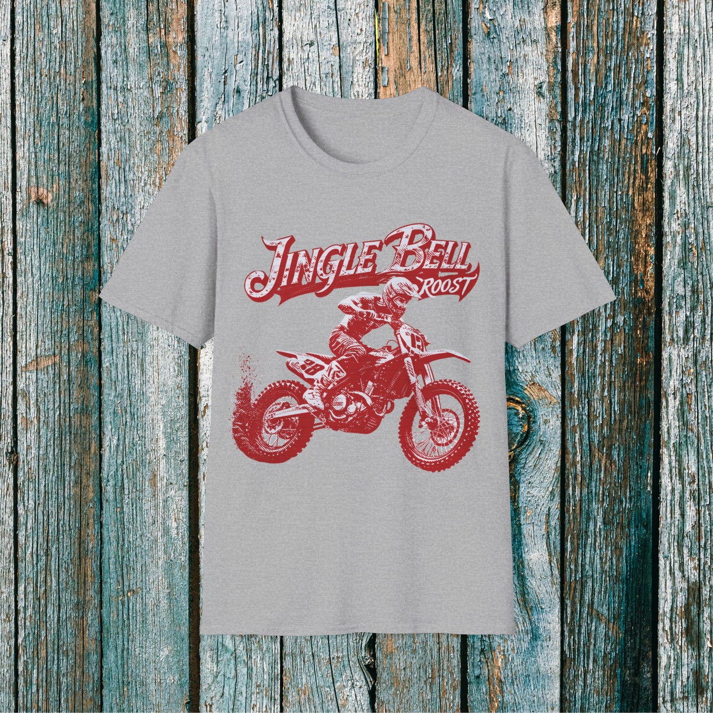 Holiday Motocross Racing Jingle Bell Roost | SOFT Cotton Adult Unisex tee shirt | Dirt Track Racing shirt for men | Dirt bike Ugly Sweater