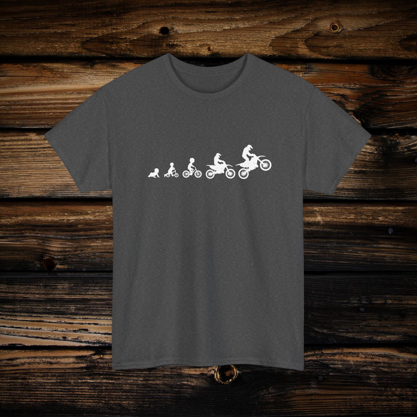Dirt Bike Evolution T-Shirt | "From Strider to Bicycle to Dirt Bike" | Funny Racing Shirt