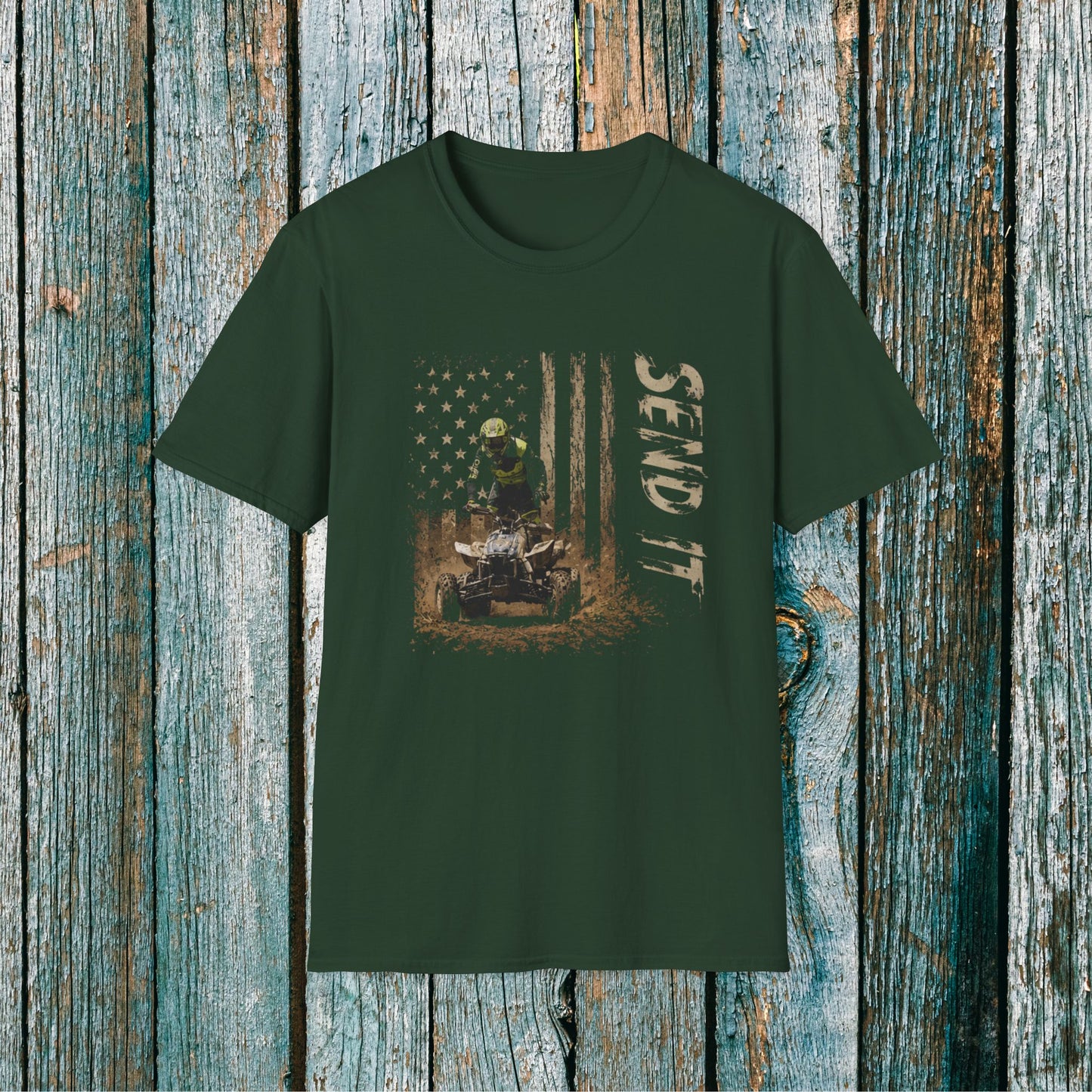 Distressed Patriotic Flag Four wheeler Racing Shirt | Honda 450 ATV Racing | AXC Arkansas Pro Racing Series | Dickerson