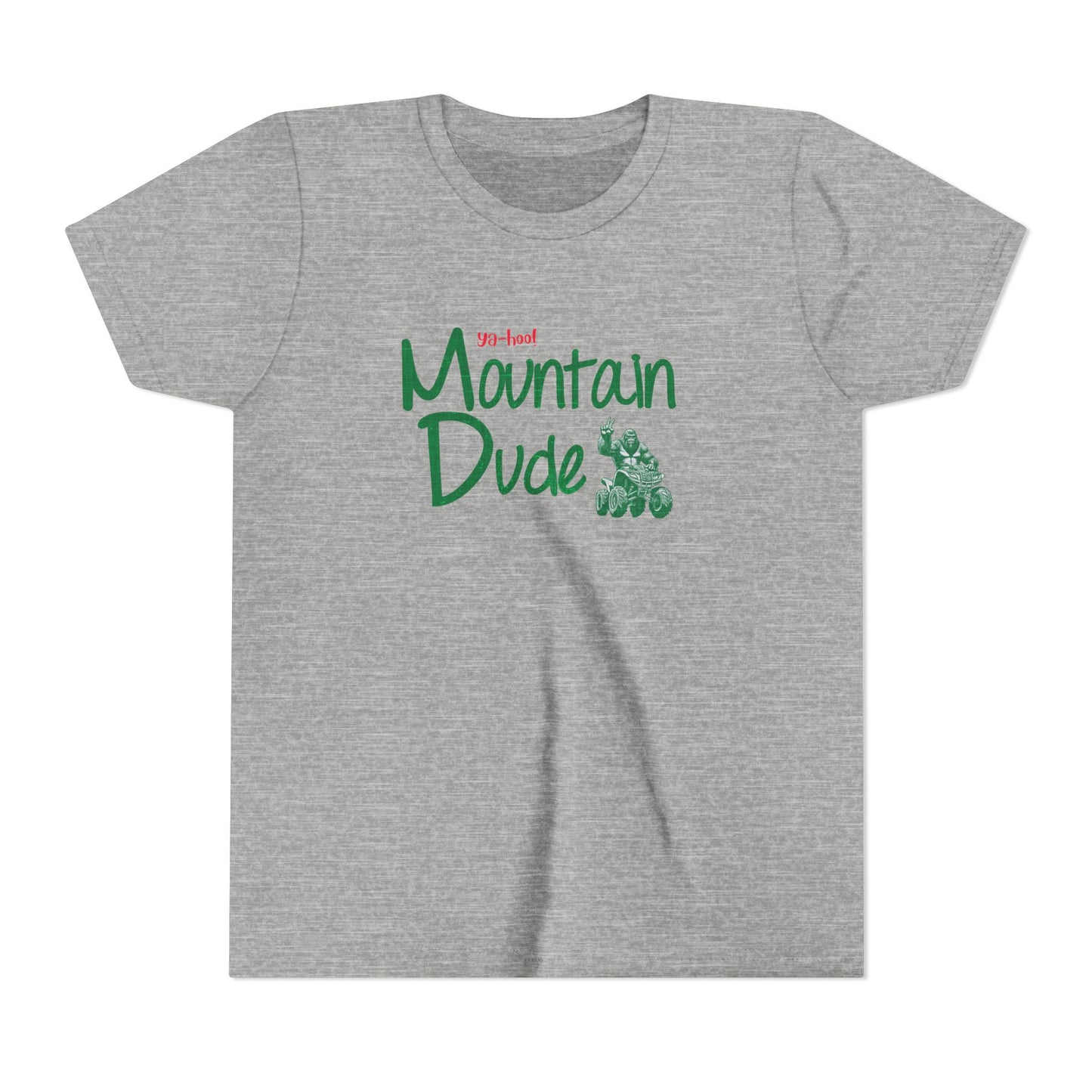Youth Bigfoot Mountain Dude Tee | Funny Sasquatch/Yeti Short Sleeve Shirt for Kids | Old Mountain Dew Design