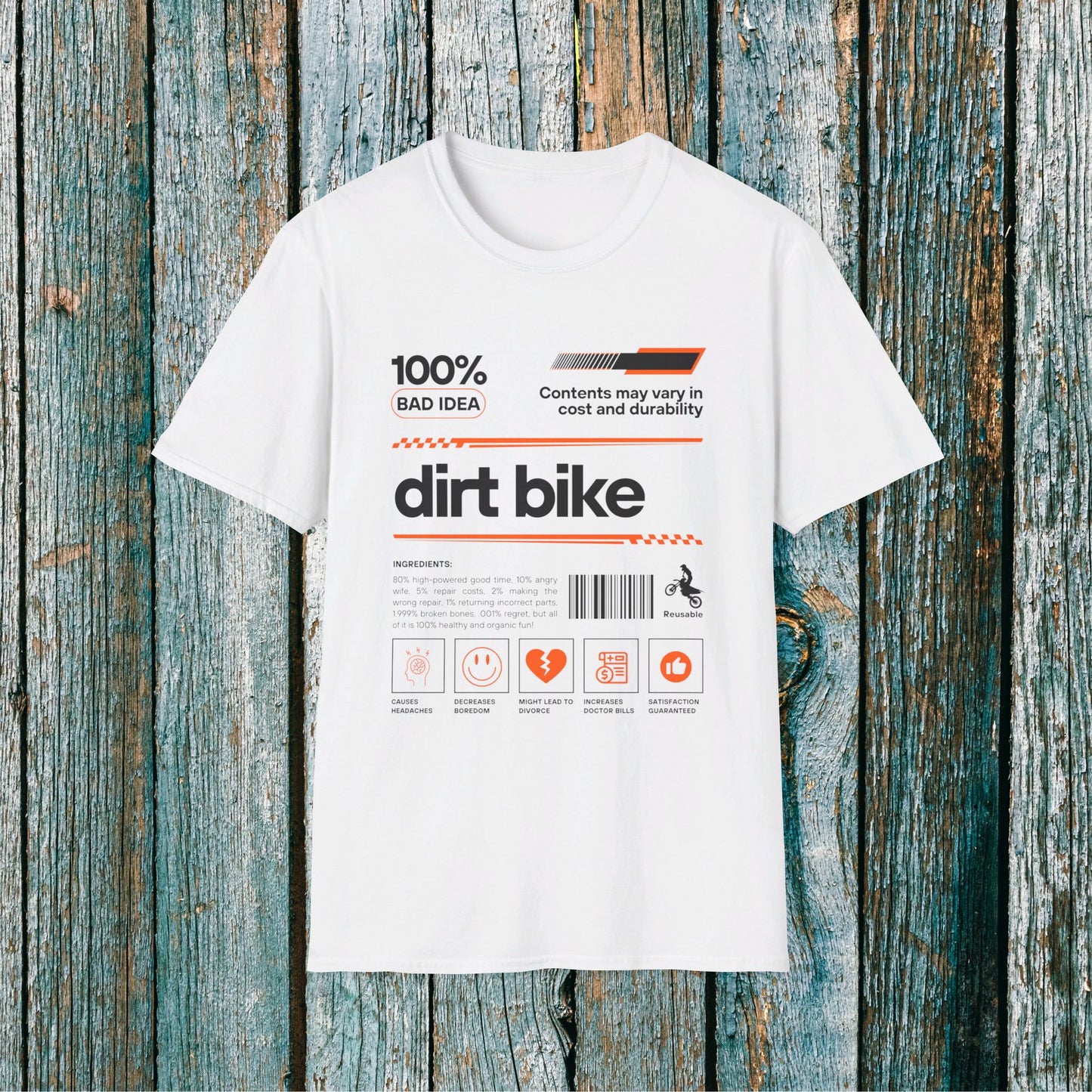 Mens Riding Shirt | Dirt Bike Ingredients Shirt | SOFT Cotton Adult Unisex tee shirt | DirtBike racing shirt for men | Dirt Bike shirt