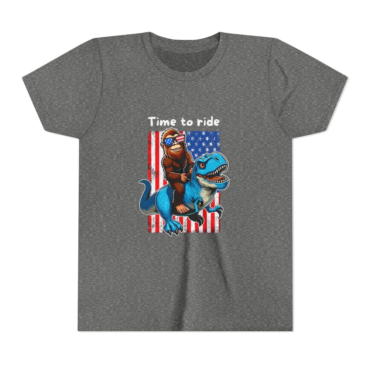 Patriotic Bigfoot Dino Youth Tee | Funny Sasquatch Yeti Short Sleeve for Kids