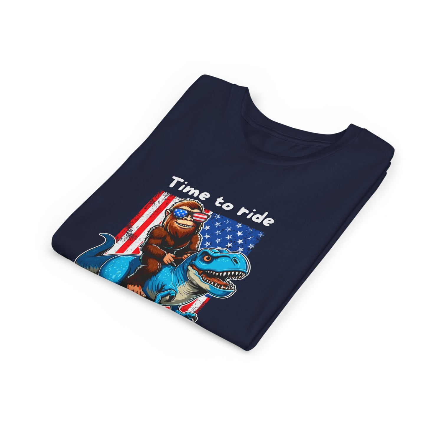 Patriotic Bigfoot Dino Youth Tee | Funny Sasquatch Yeti Short Sleeve for Kids