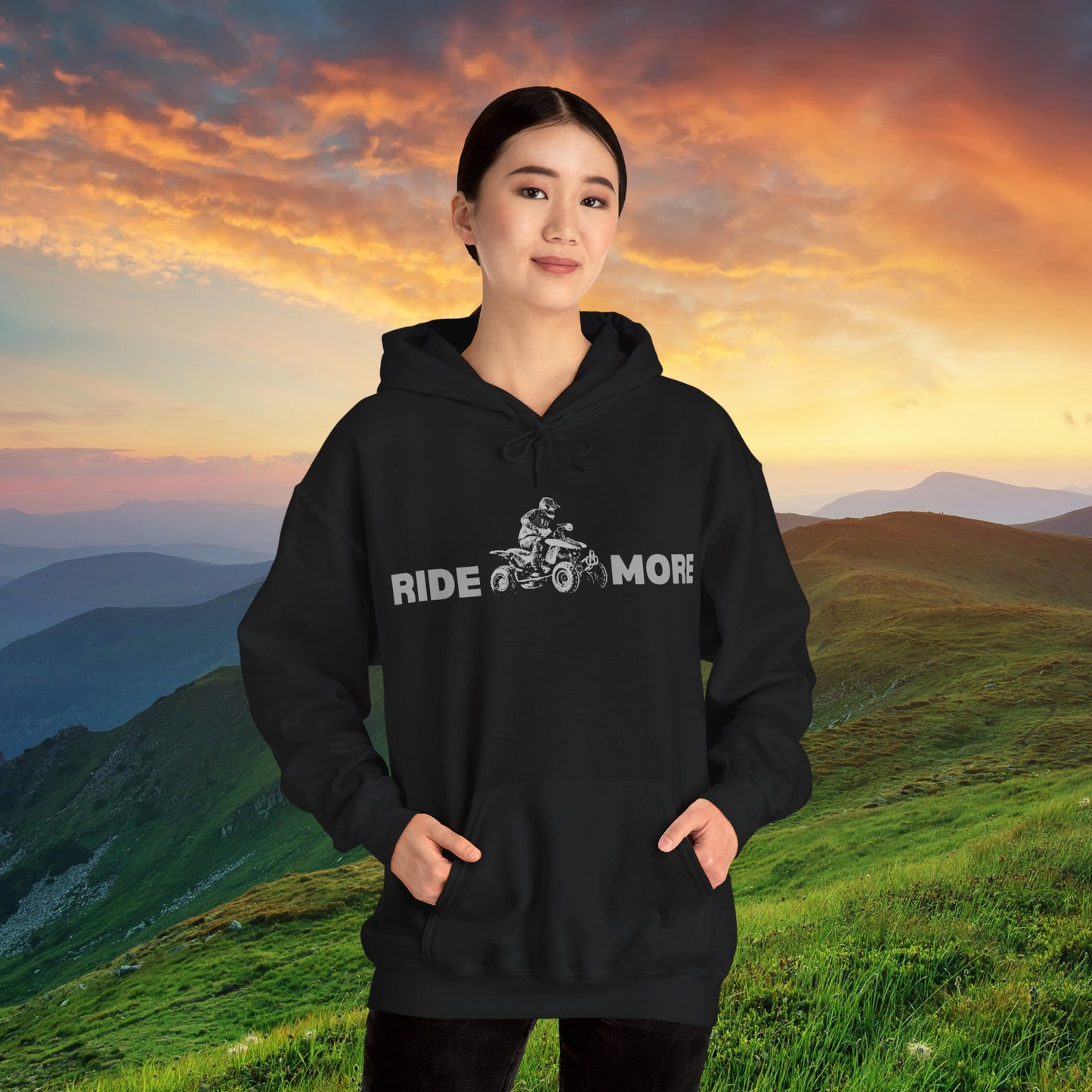 Mens Riding Hoodie | Man on Honda 450 ER atv | Ride More four wheeler sweatshirt | Unisex Heavy Blend™ Hooded Sweatshirt | ATV Hoodie for Men | Four wheeler hoodie for Boys