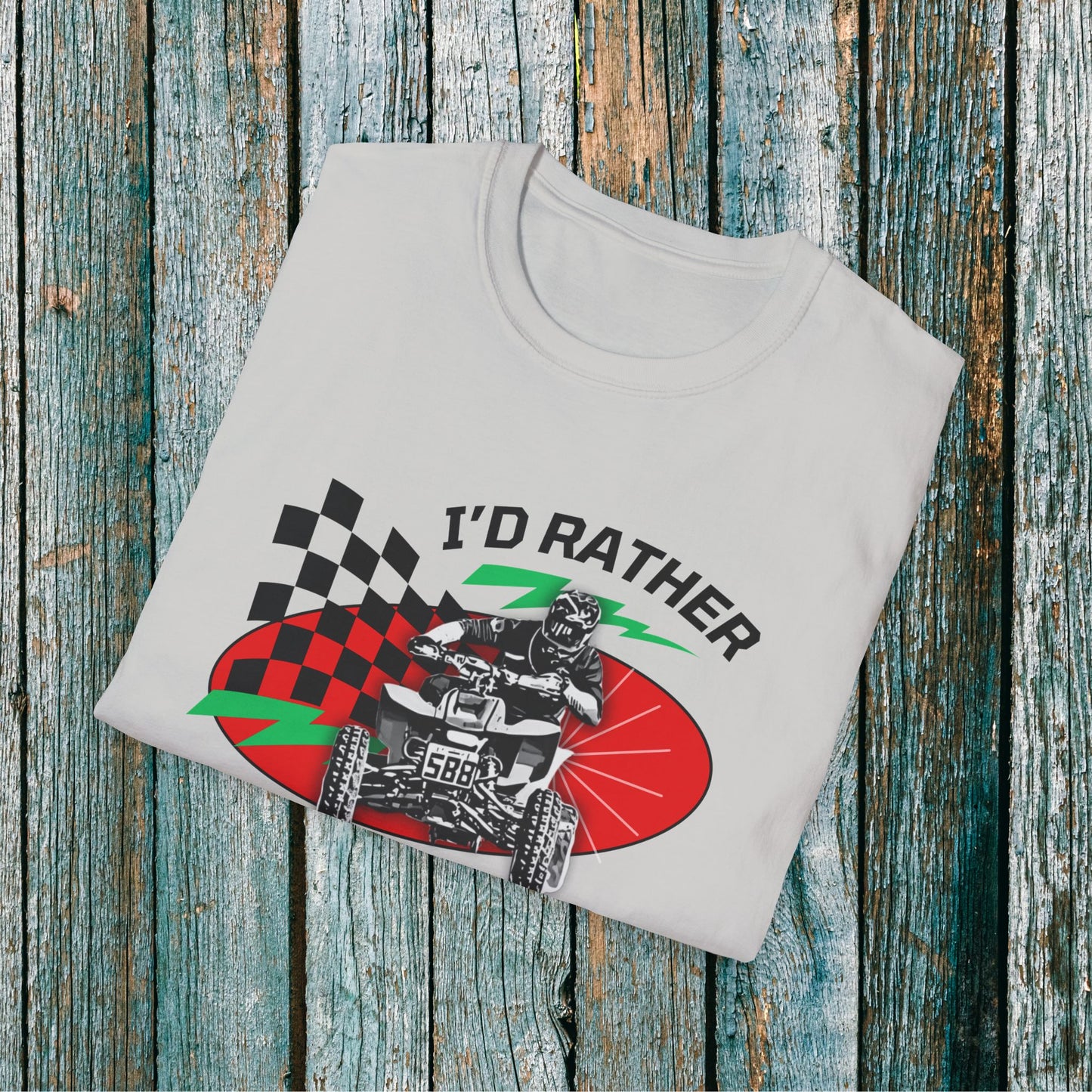 Holiday Christmas ATV T-Shirt | Honda 400 | Ugly Sweater Design says "I'd Rather be Riding"