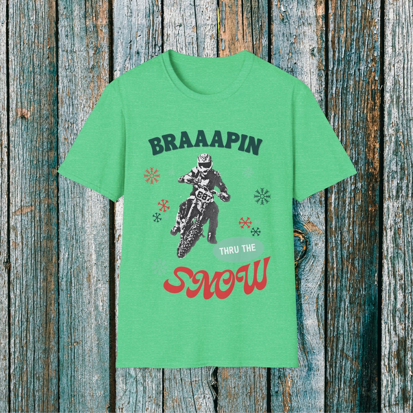 Holiday Motocross Racing SOFT Cotton Adult Unisex tee shirt | Dirt Racing shirt for men | Braaapin Through the Snow |  Dirt bike Ugly Sweater